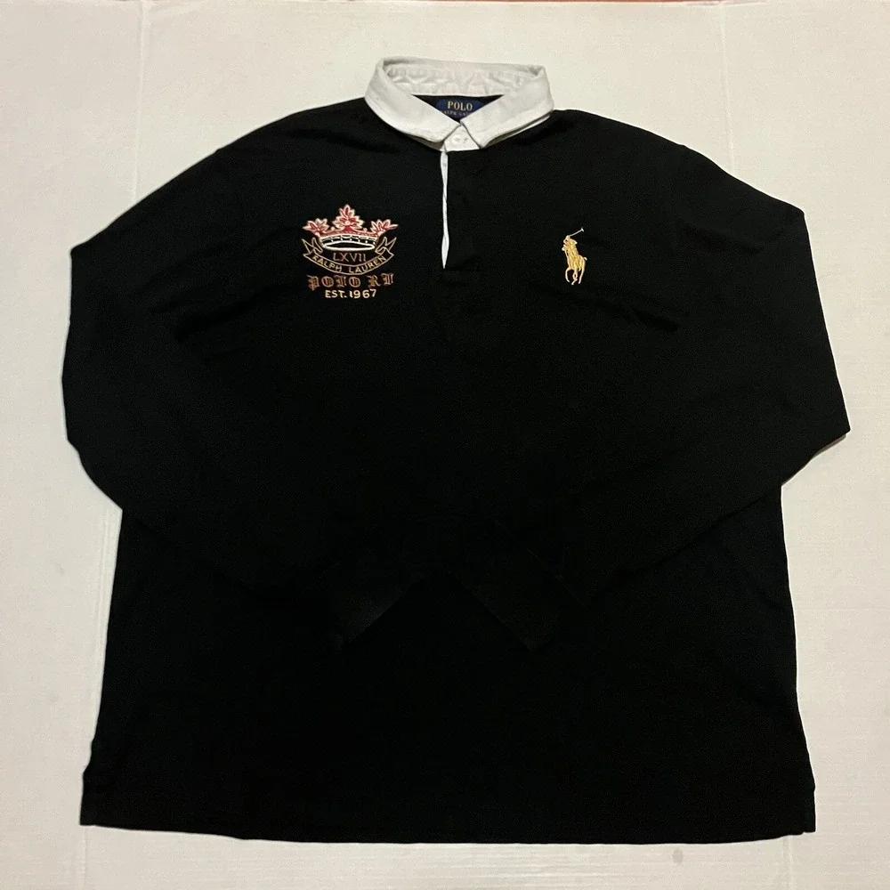 Polo Ralph Lauren #8 Size XL Polo Shirt Rugby Embroidered Long Sleeve Slim Fit‎